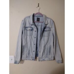 Primark Mens Light Wash‎ Denim Jacket Flame Wings Graphic Size Large